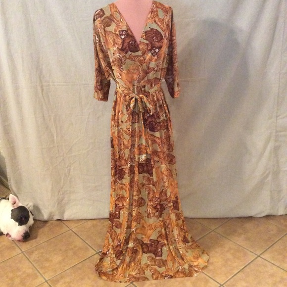 Vintage Dresses & Skirts - SOLD !!!! BIG CAT 70s INSANE BIG CAT KIMONO MAXI
